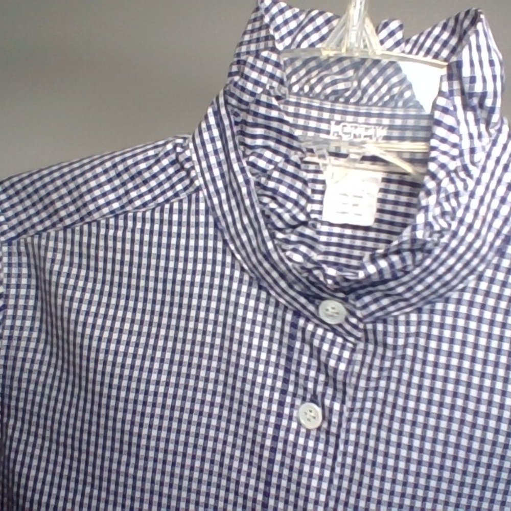 J Crew  size 0 ,button navy/white, ruffle long sleeve